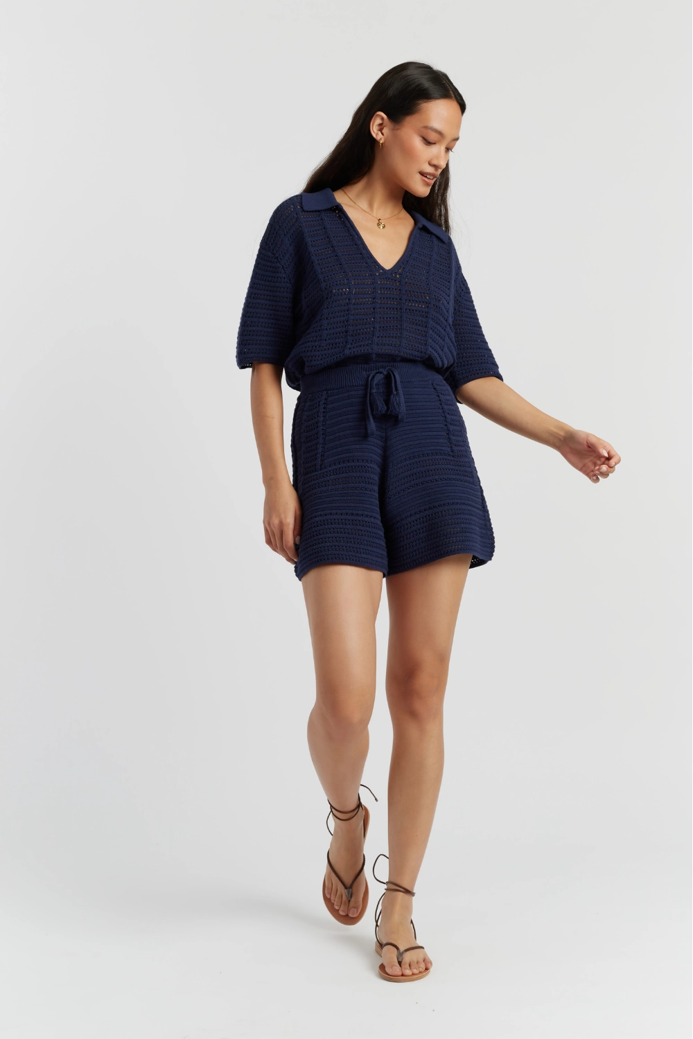 Navy Cotton Crochet Shorts Ultra Soft Lining