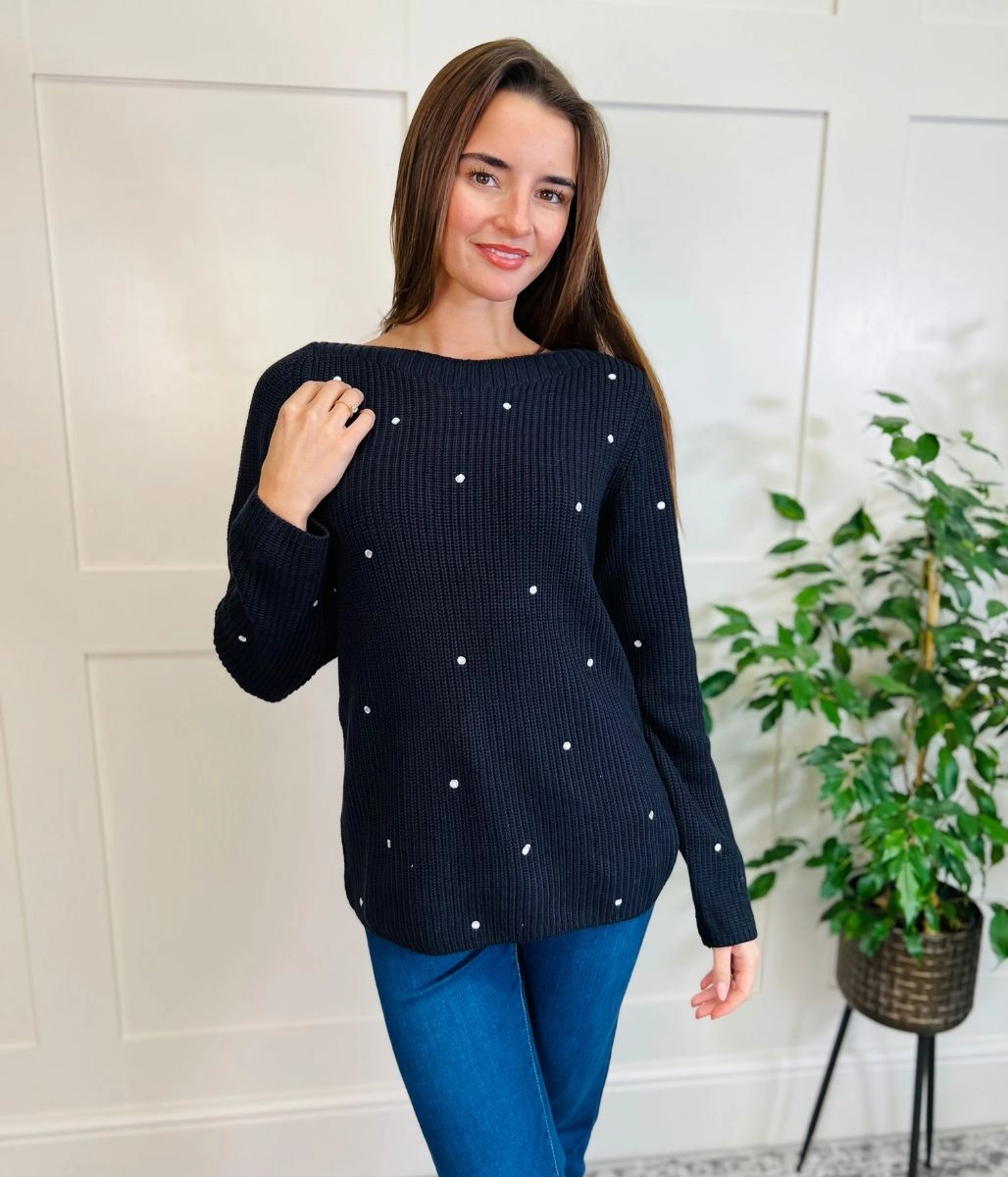 Cozy All-Day Sleek Waist Navy Cotton Rich Spot Jumper