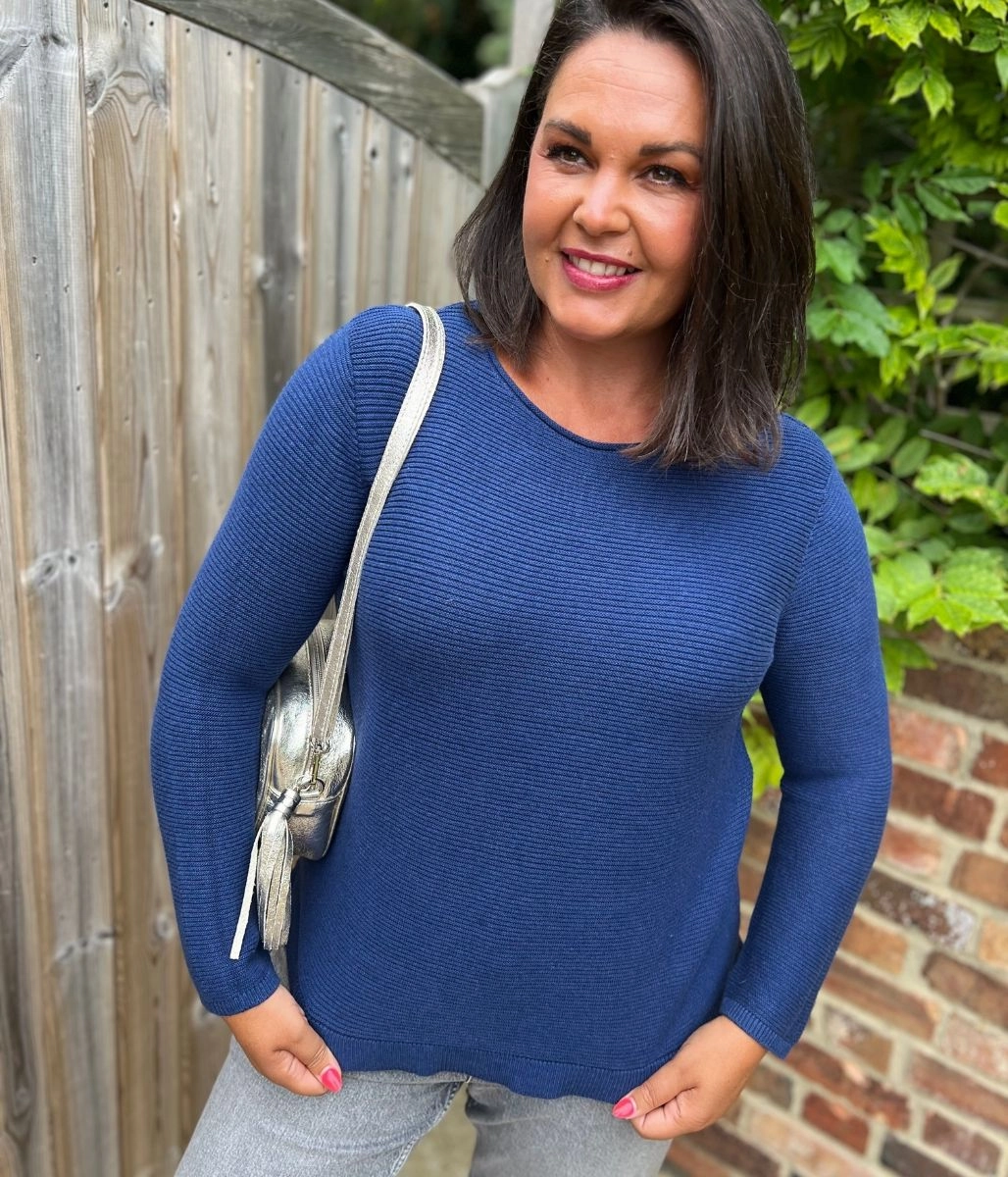 High Neckline Navy Ex Seasalt Cotton Makers Ribbed Jumper