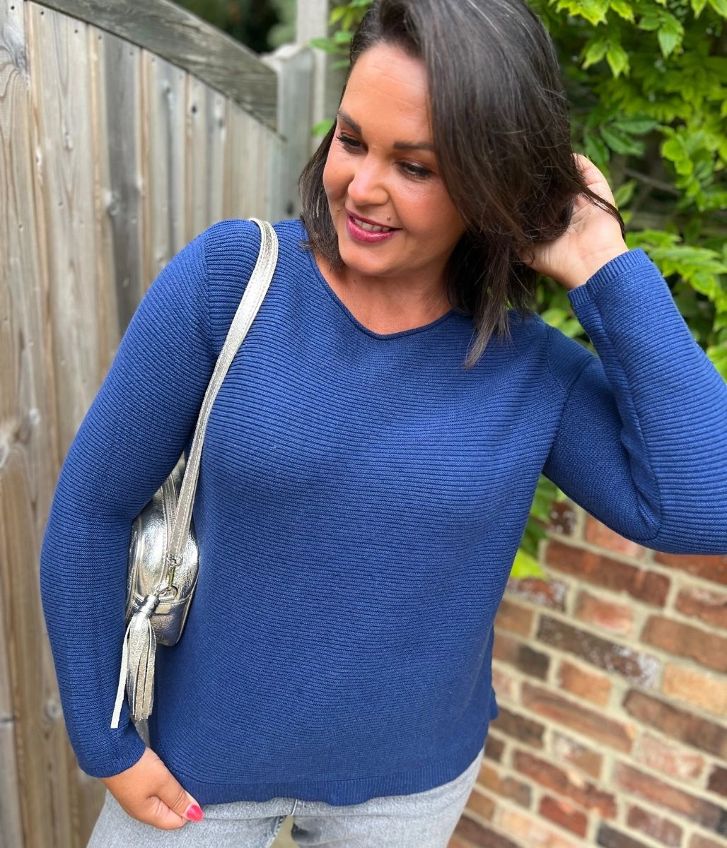 Navy Ex Seasalt Cotton Makers Ribbed Jumper Elastic cuffs