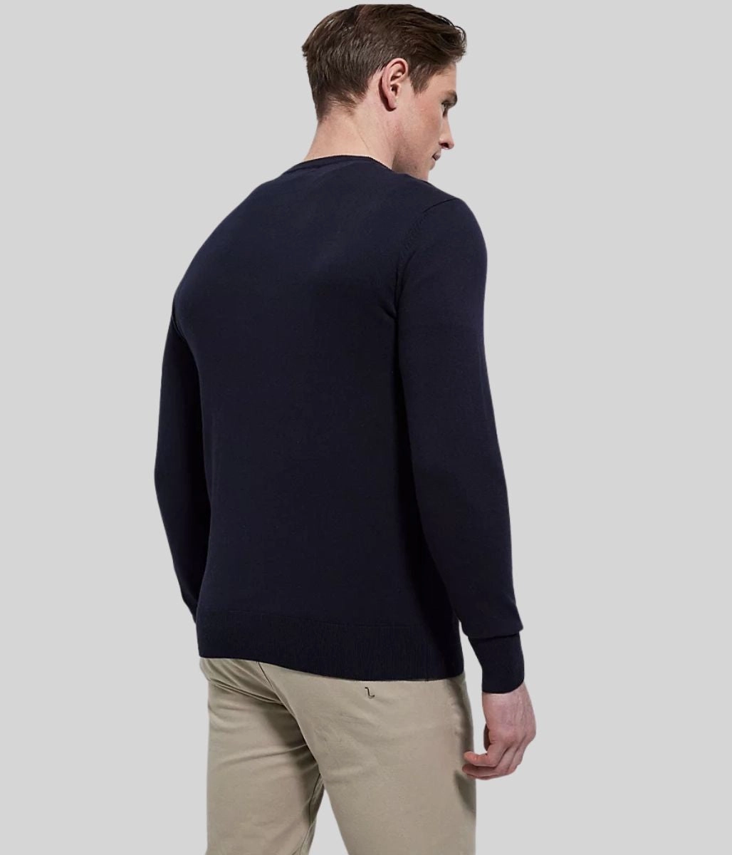 Layered Look Navy Mens Wool & Cashmere Blend Crew Neck Jumper