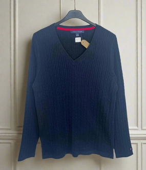 Navy V Neck Cable Twist Jumper Warm Knitwear Cozy Essentials