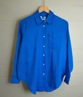 Reflective Trim Wrinkle Resistant Blue Pure Linen Relaxed Shirt