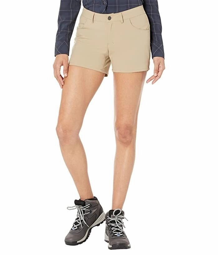 Weekend Casual Flylow Life Shorts Women's 10 Beige Stretch Flat Front 4" Inseam Zip Fly JDM039