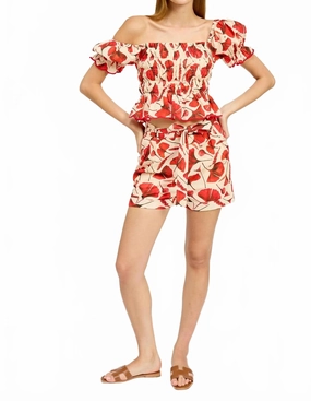 School Uniform Josie Belted Shorts In Natural Red