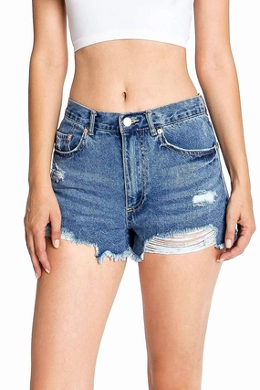 High-Key Distressed Denim Shorts In Blue plain shorts Temperature Regulating Material