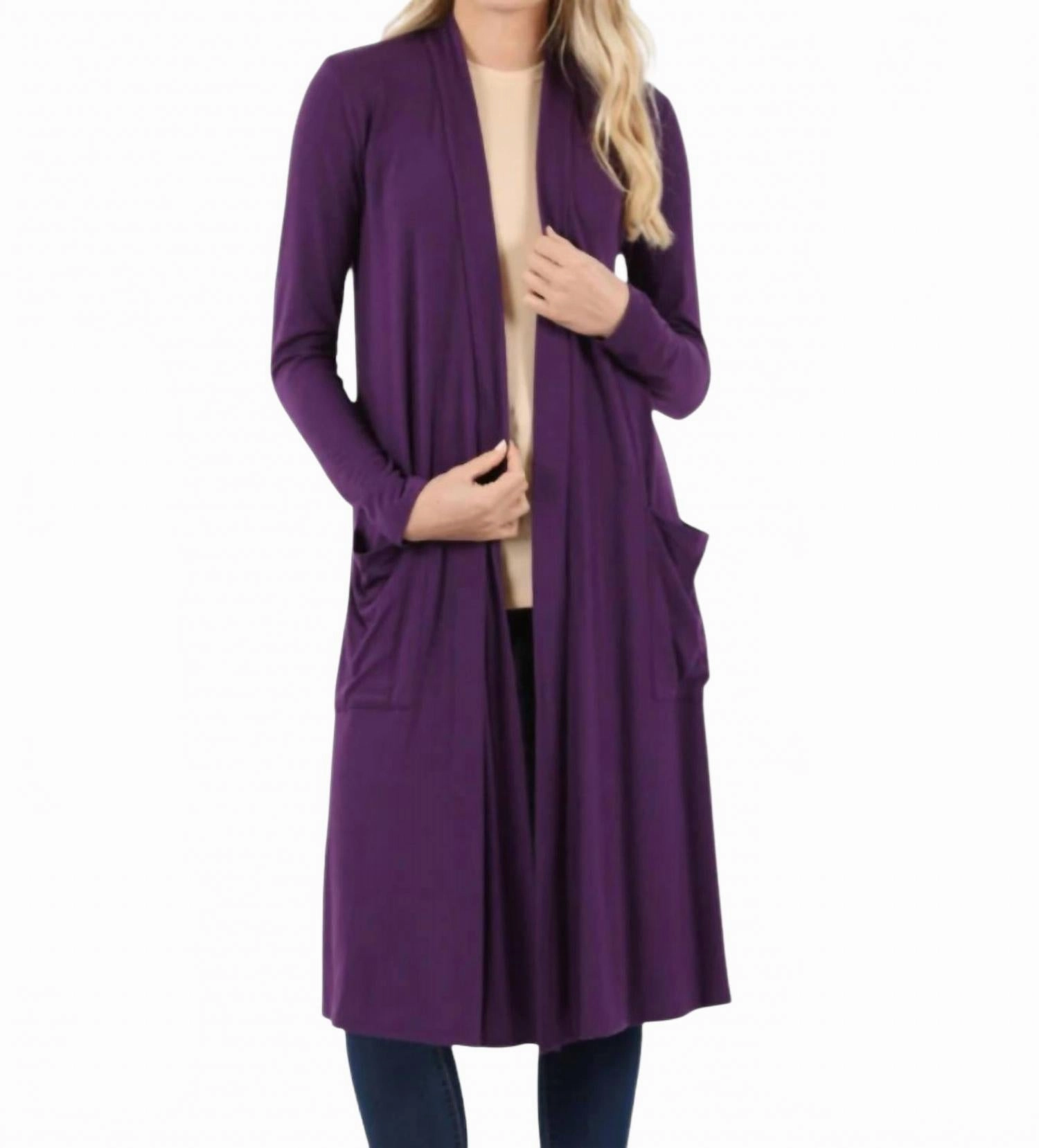 Slouchy Pocket Open Cardigan In Purple Perfect Knit