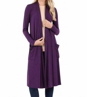 Slouchy Pocket Open Cardigan In Purple Perfect Knit