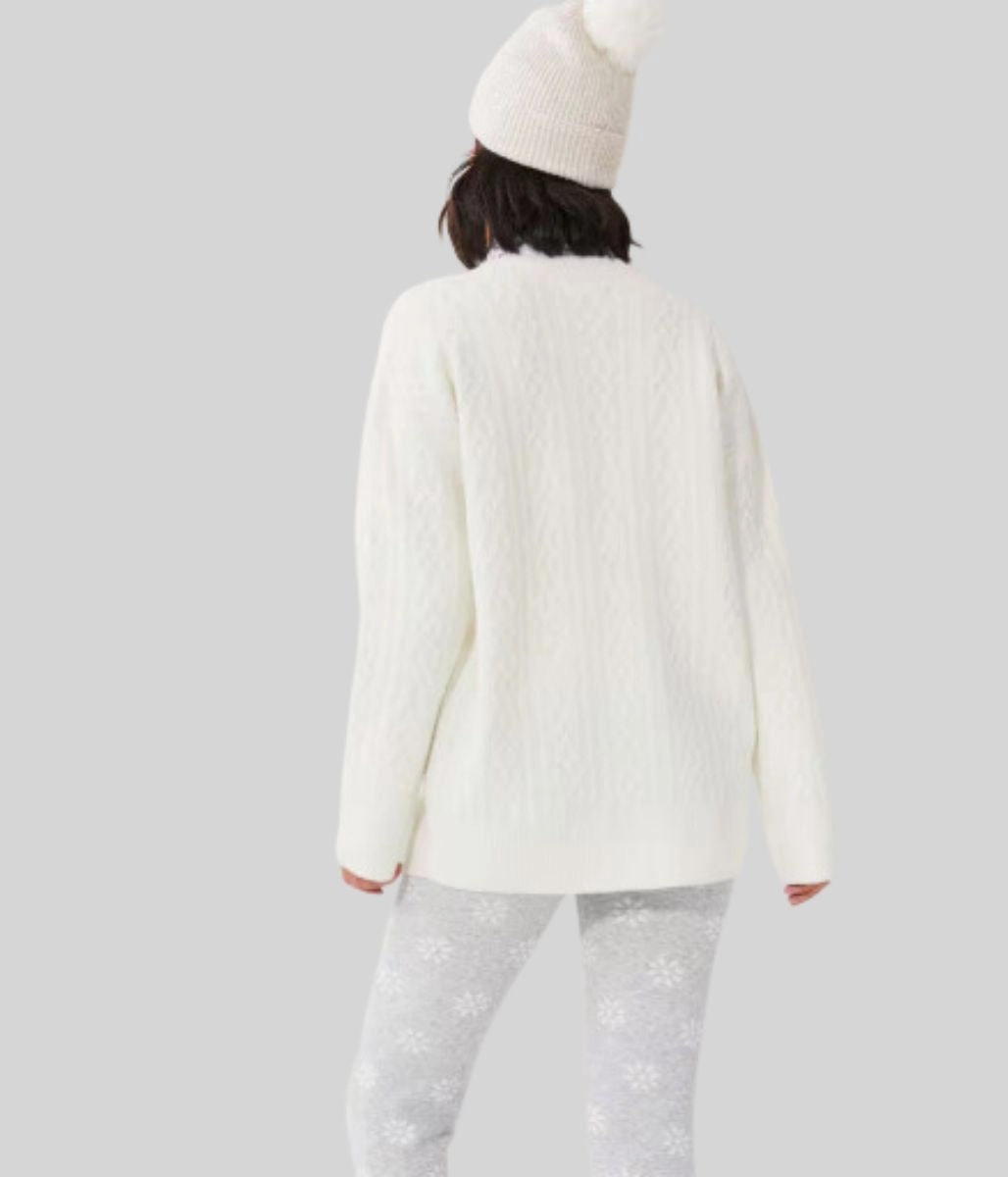 Sleek Waist White Cable Knit Cardigan