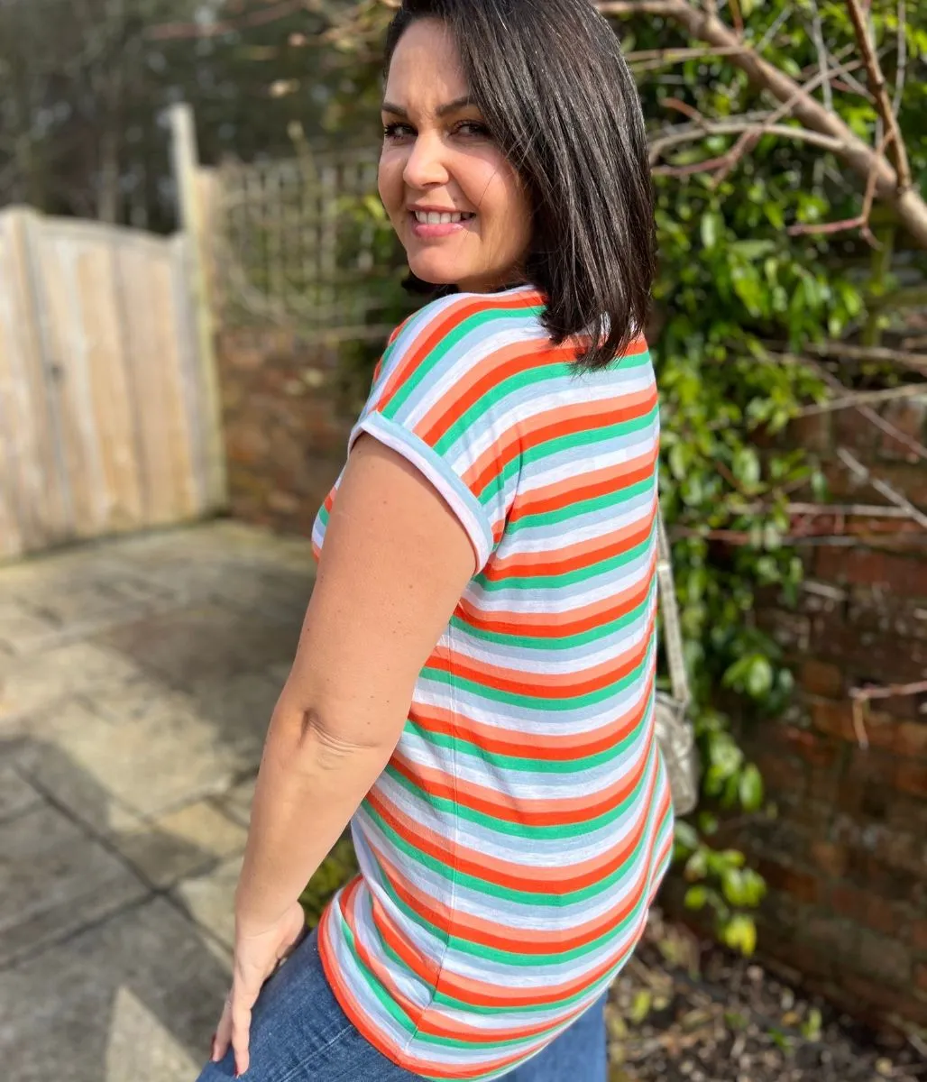 Stretch Knit Material Striped Essentials T Shirt