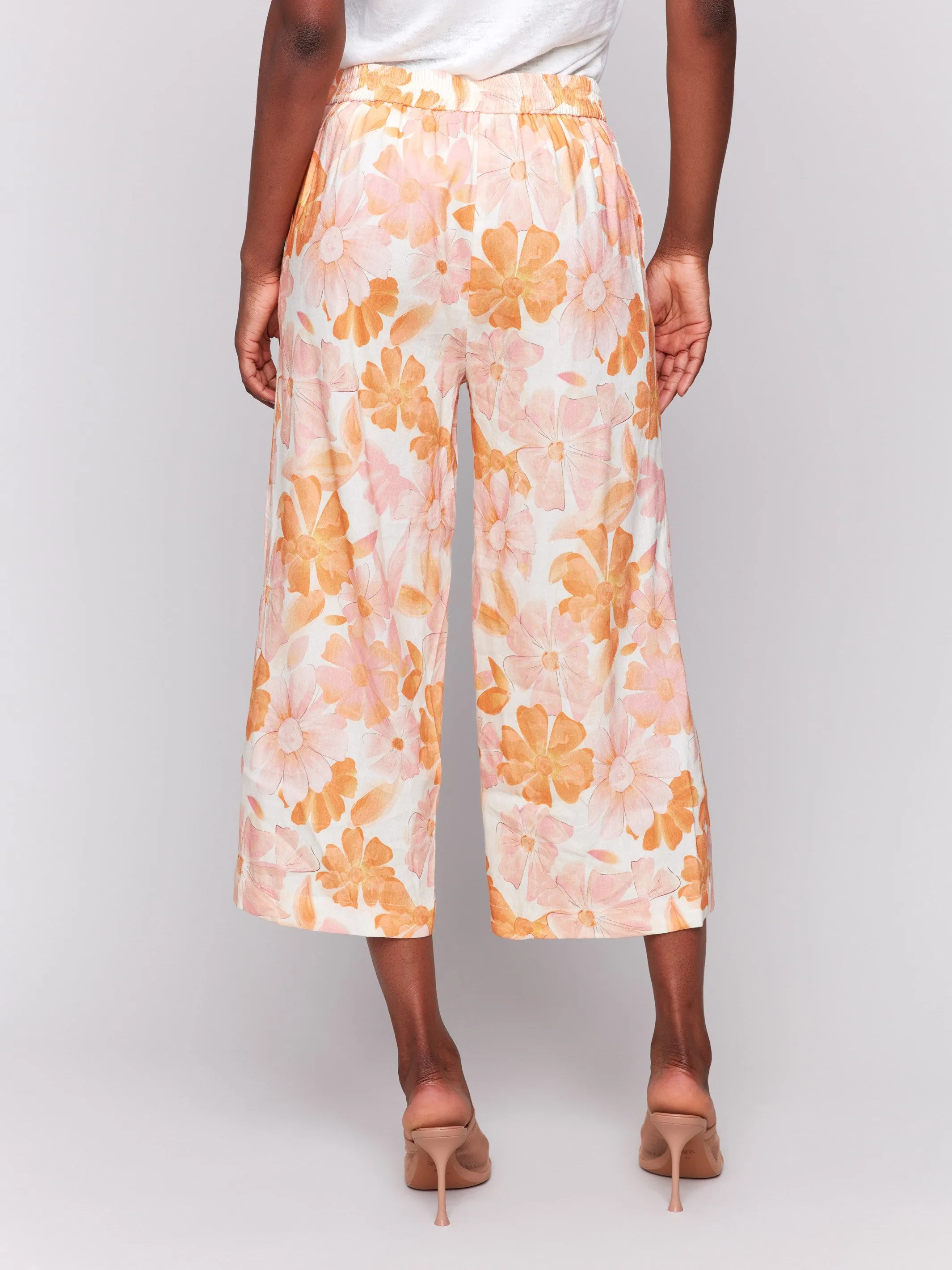 Durable Seam Construction Daily Motion Printed Linen Blend Cropped Pull-On Pants - Blooming