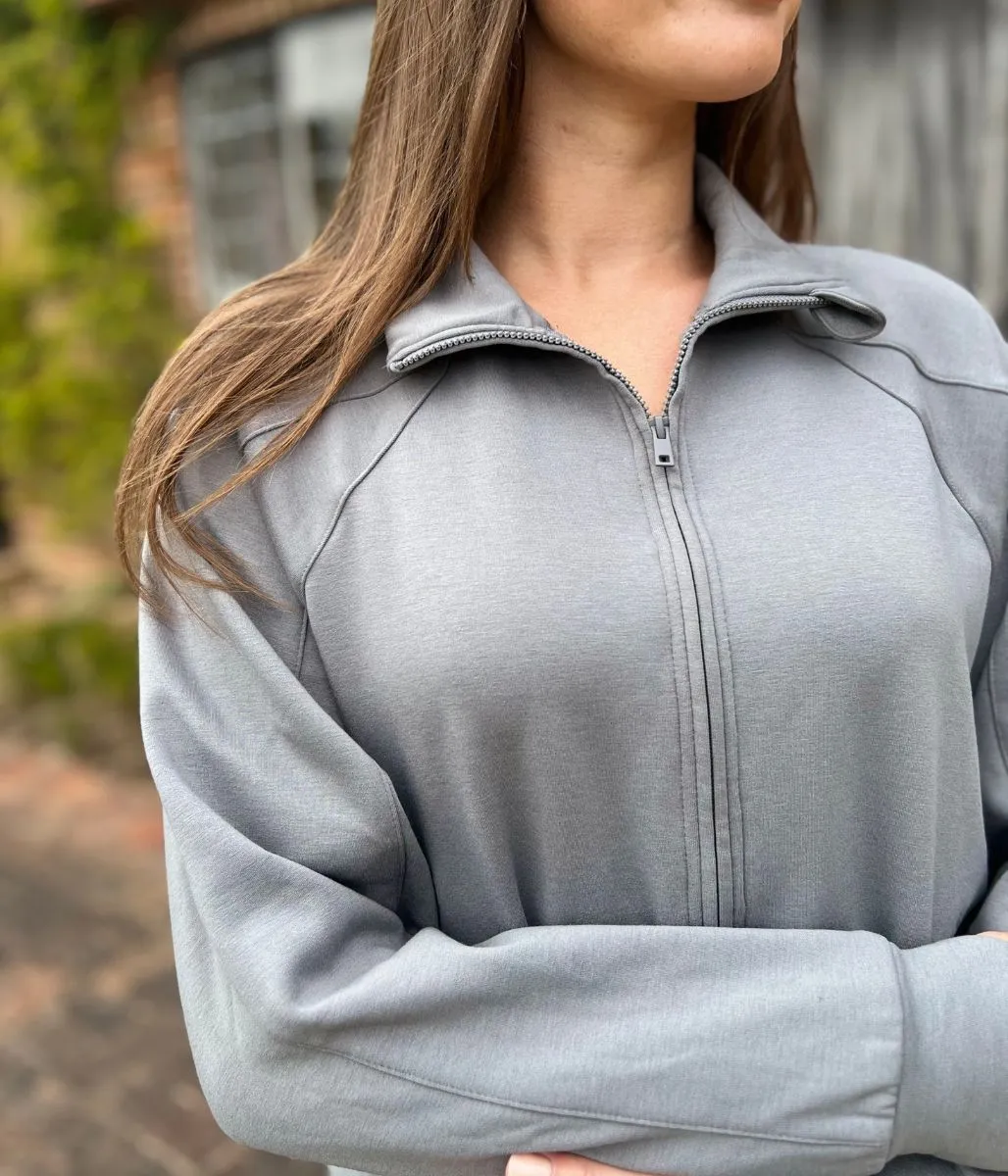 AbrasionResistant Fabric Grey Casual Luxe Full Zip Jacket