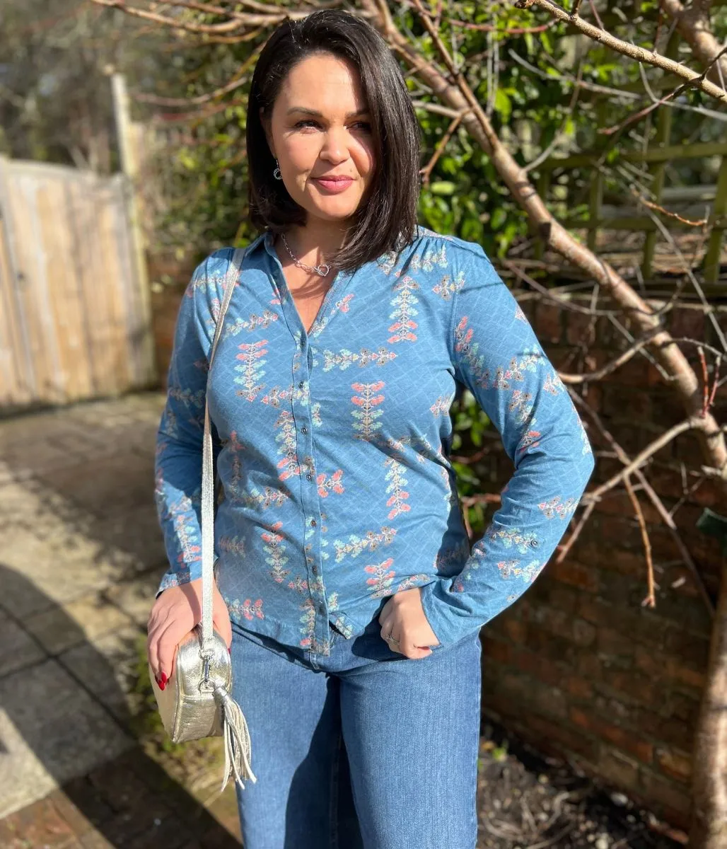 LightweightTexture Relaxed Tank Teal Flower Print Annie Jersey Shirt