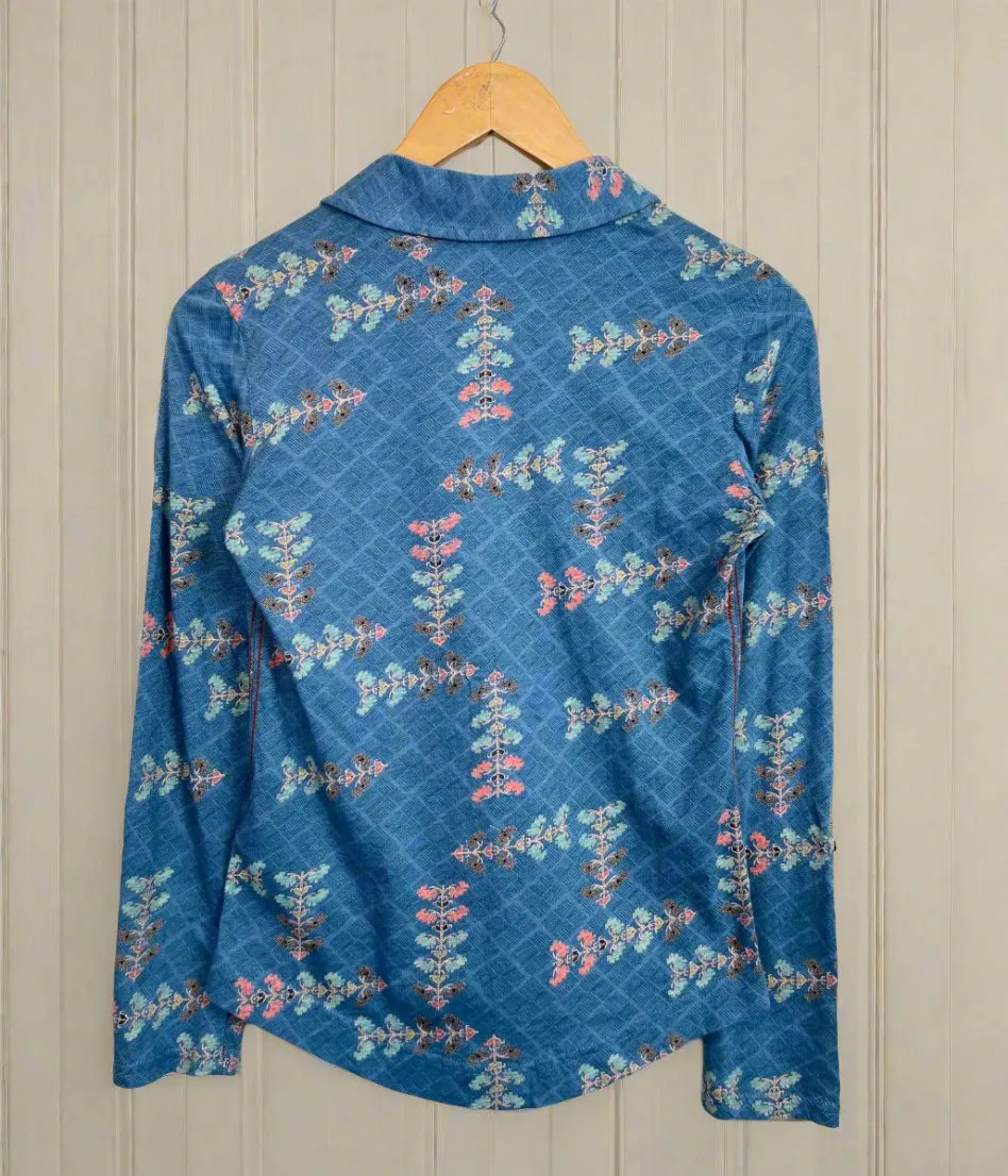 Formal Blouse Teal Flower Print Annie Jersey Shirt