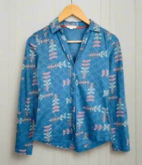 Layered Neckline Thermal Insulation Layer Teal Flower Print Annie Jersey Shirt