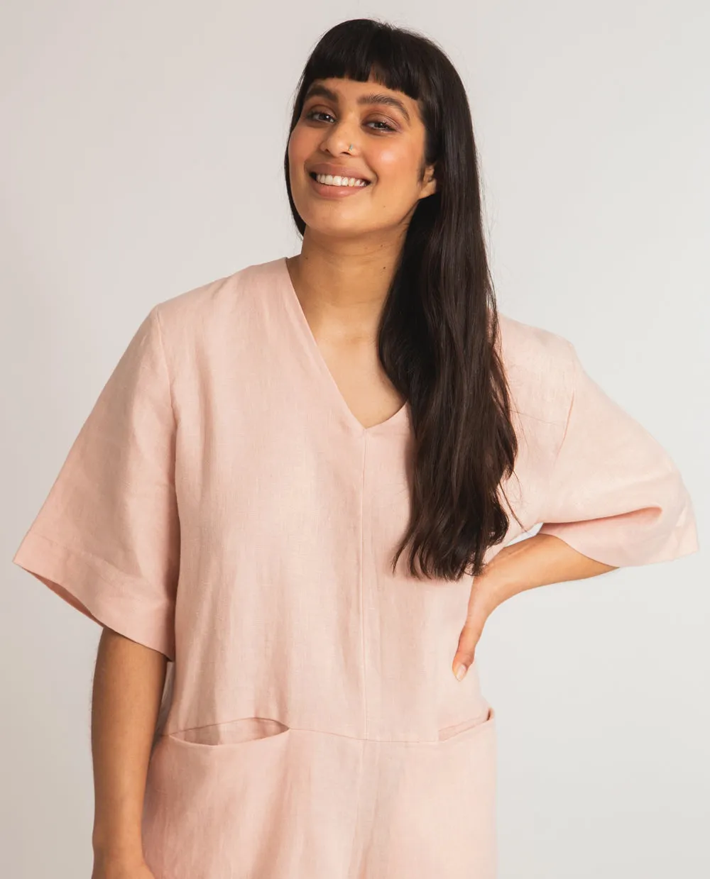 Nova Linen Jumpsuit In Rose Breathable mesh Base Layer
