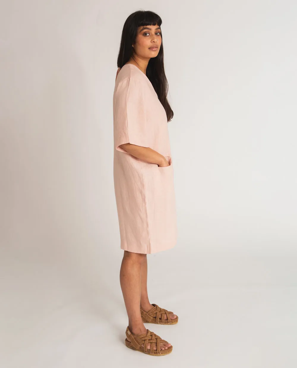 Simple Cut Modern Relaxed Nova Linen Jumpsuit In Rose