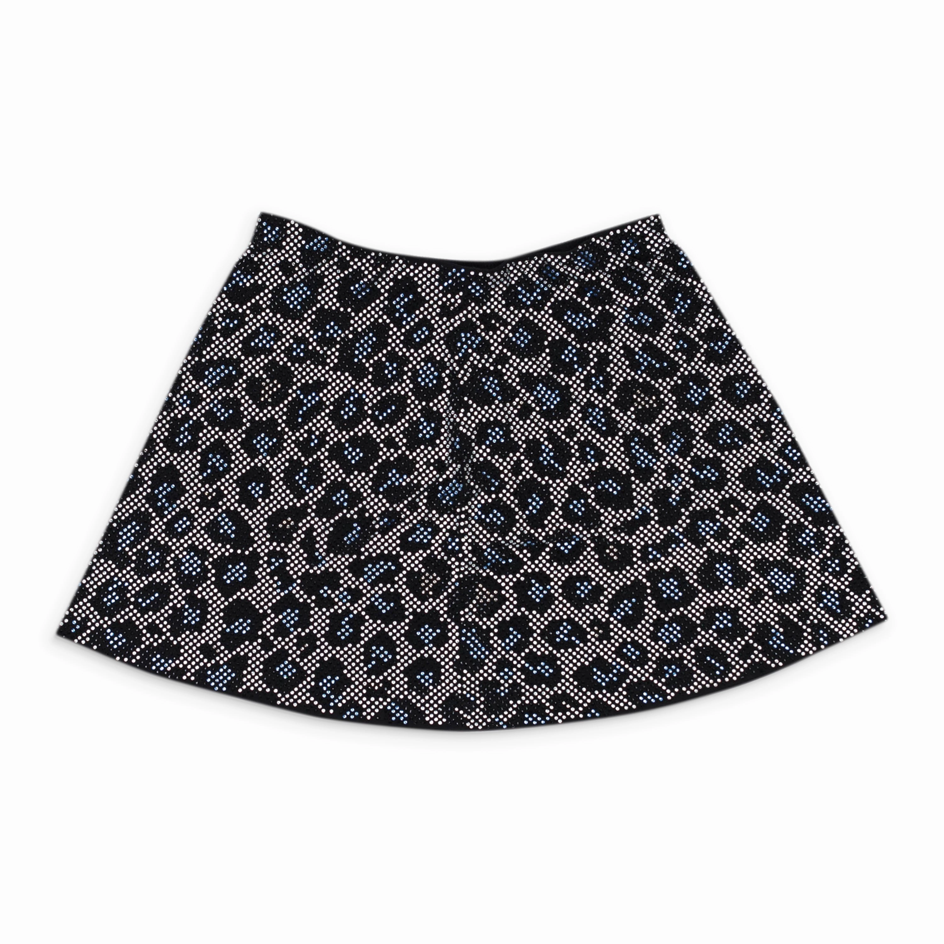 NWT ADAM SELMAN CRYSTAL RHINESTONE LEOPARD BLUE MINI SKIRT Roll Up Hem