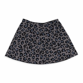 NWT ADAM SELMAN CRYSTAL RHINESTONE LEOPARD BLUE MINI SKIRT Roll Up Hem