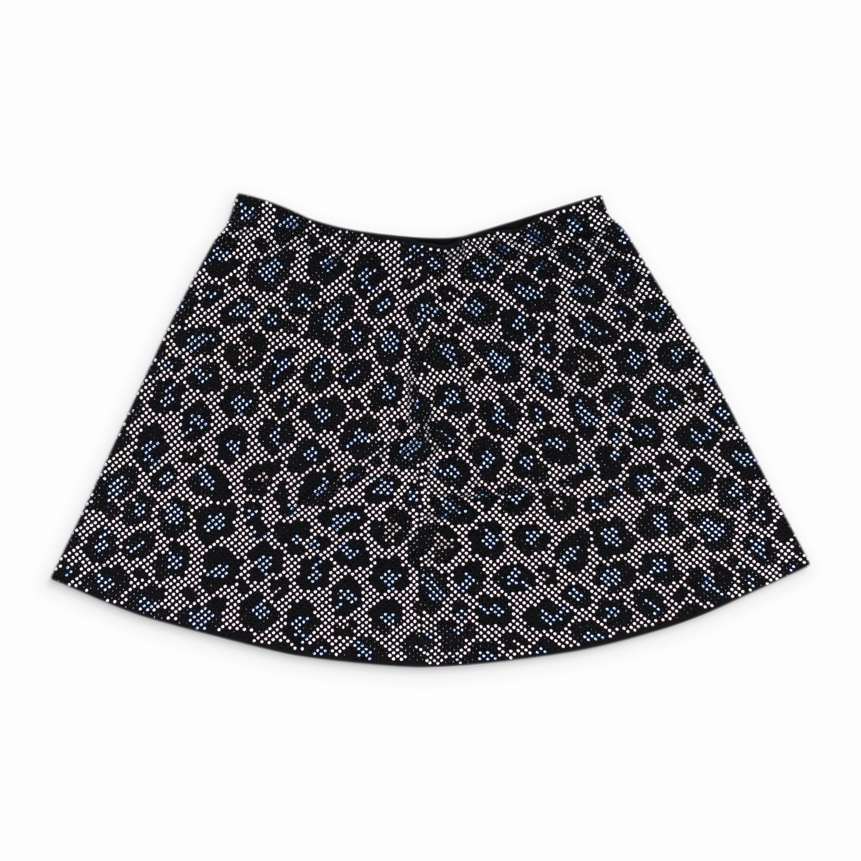 NWT ADAM SELMAN CRYSTAL RHINESTONE LEOPARD BLUE MINI SKIRT Waist Defining Tiered Layers