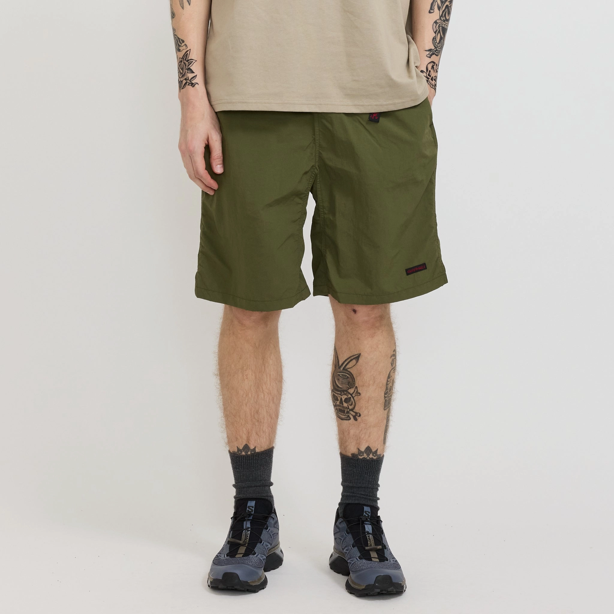 Nylon Packable G-Short Olive Layered Panel Design