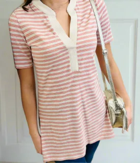 Soft Hoodie Oatmeal Metallic Stripe Tunic Top