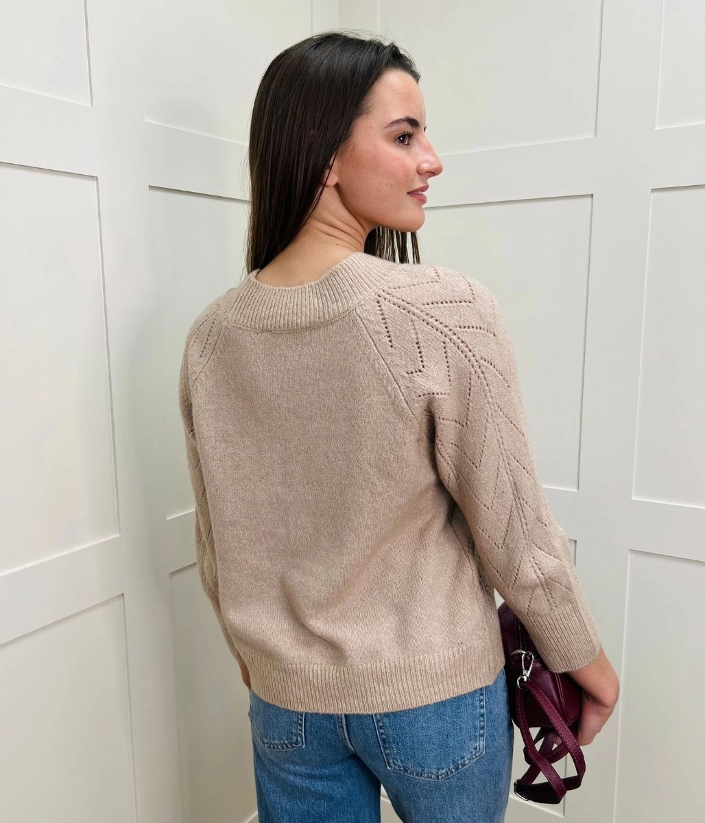 Soft Touch Soft And Comfortable Oatmeal Pointelle Crew Neck Jumper