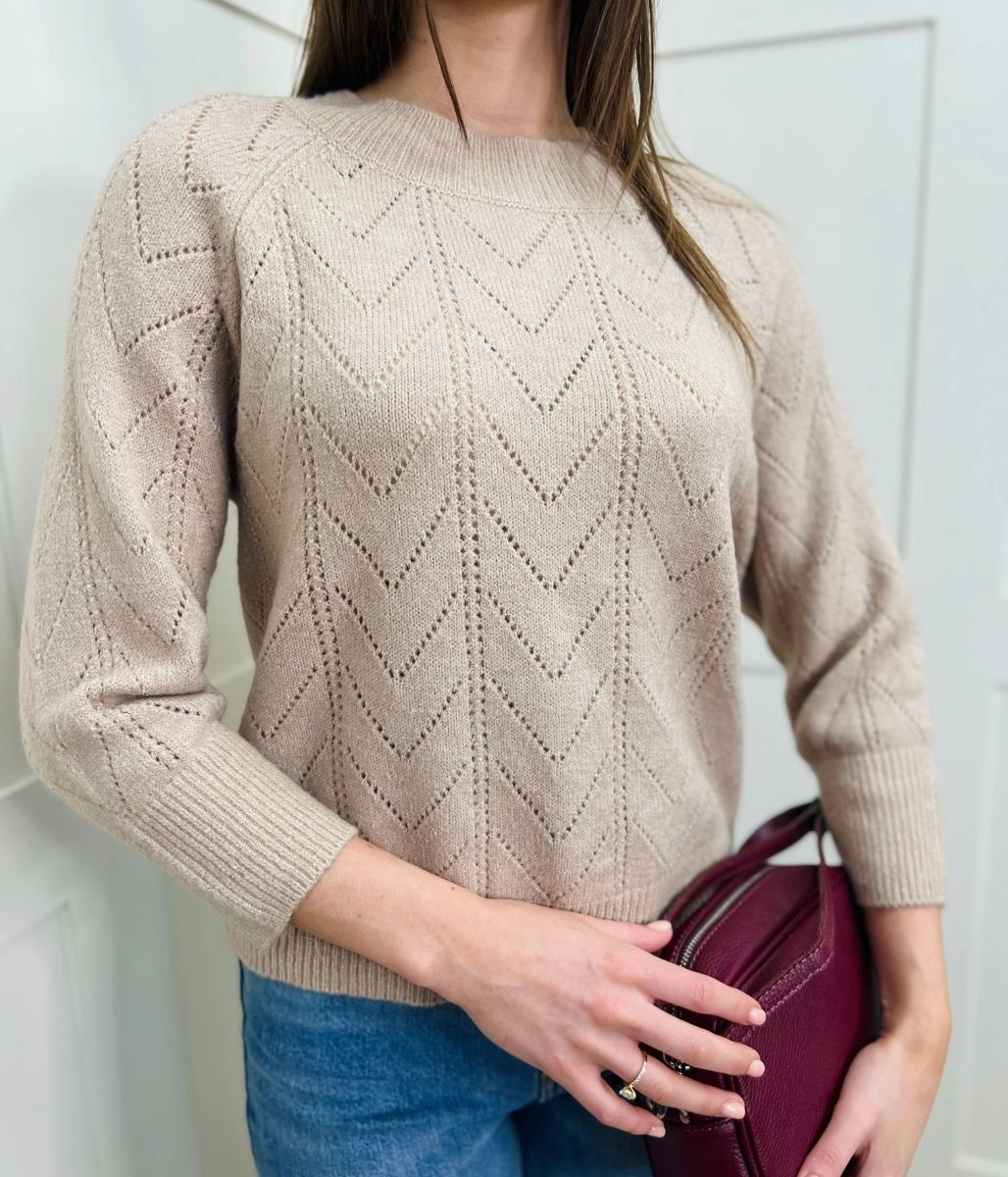 Chilly Ready Outdoor Fit Oatmeal Pointelle Crew Neck Jumper