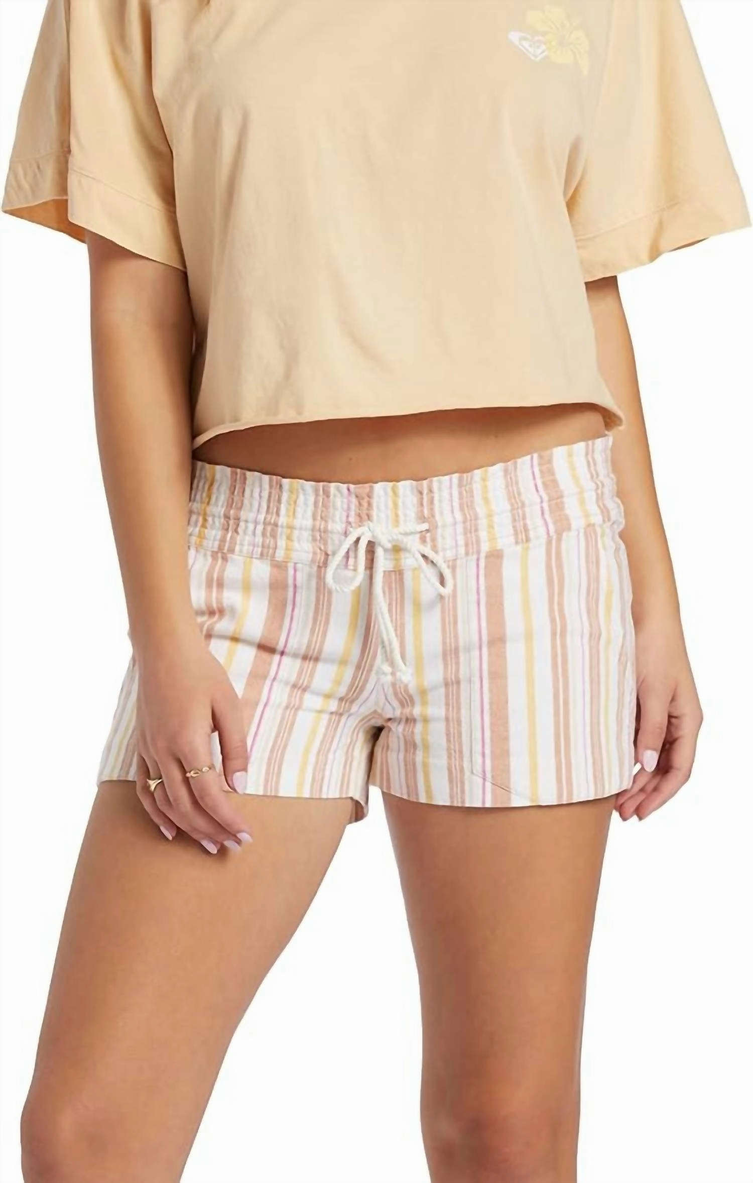 Oceanside Yarn Dye Shorts In Cork Sunny Side Stripe Weekend Outfit Quick Dry Material