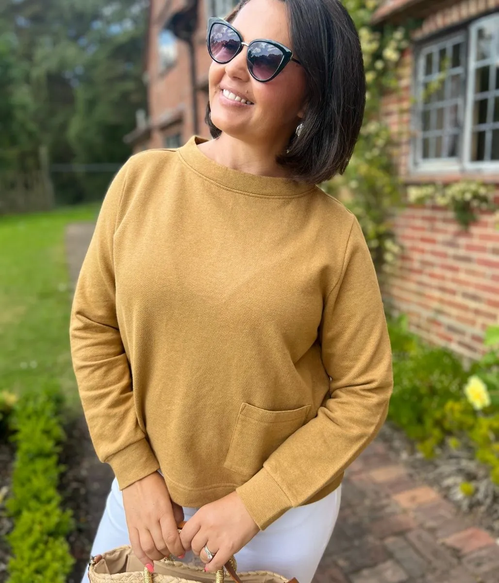 Moisture Management Fabric BoxyCrop Ochre Ex Seasalt Rippling Tide Jersey Sweatshirt