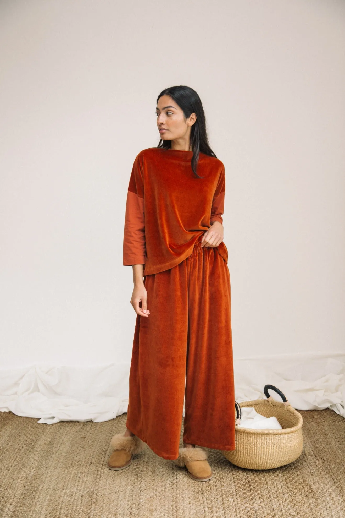 All Day Fit Daily Style Odette Organic Cotton Velour Trouser in Paprika