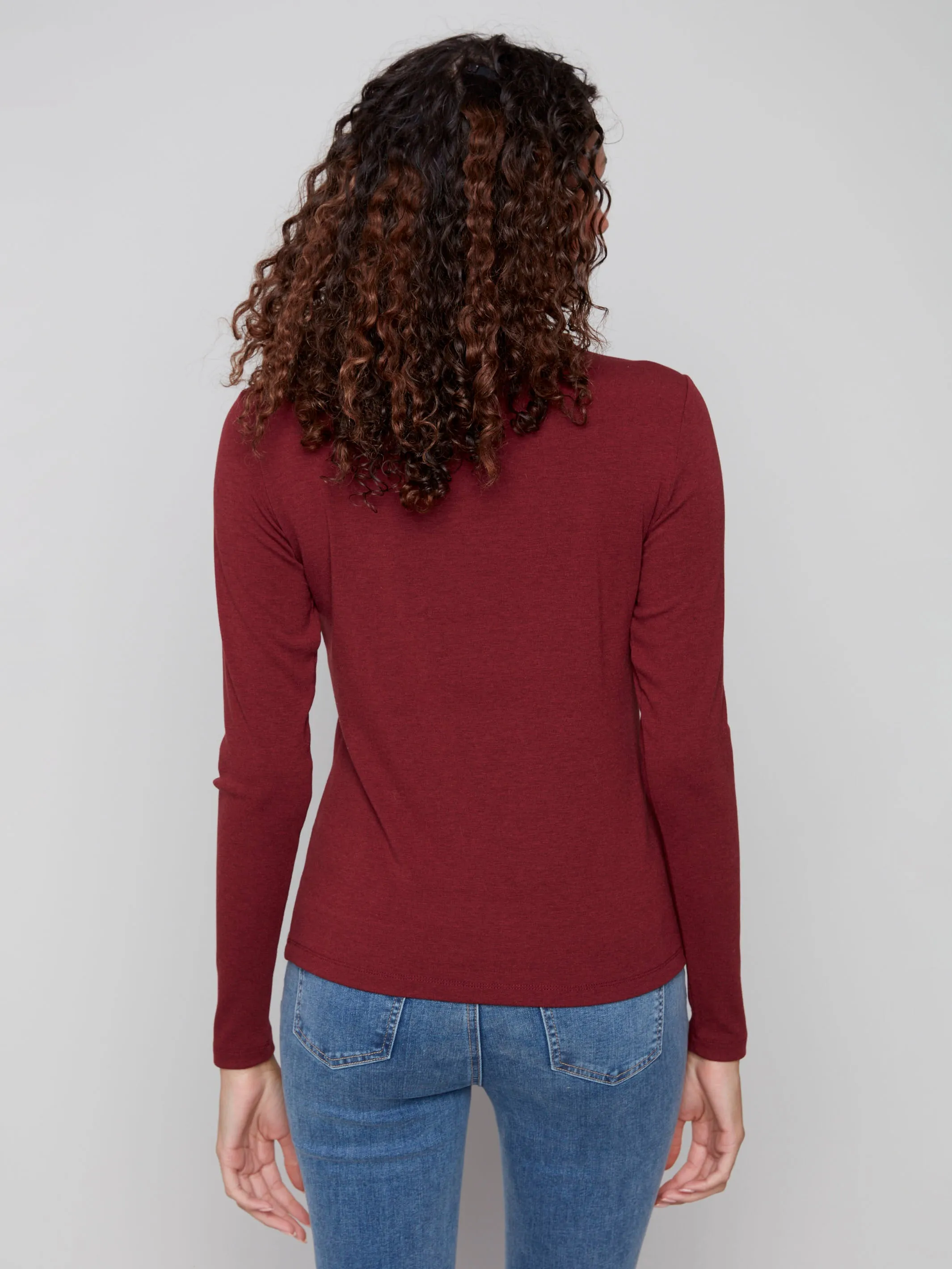 Sustainable Manufacturing NonFadeFinish Long Sleeve Mock Neck Top - Cabernet