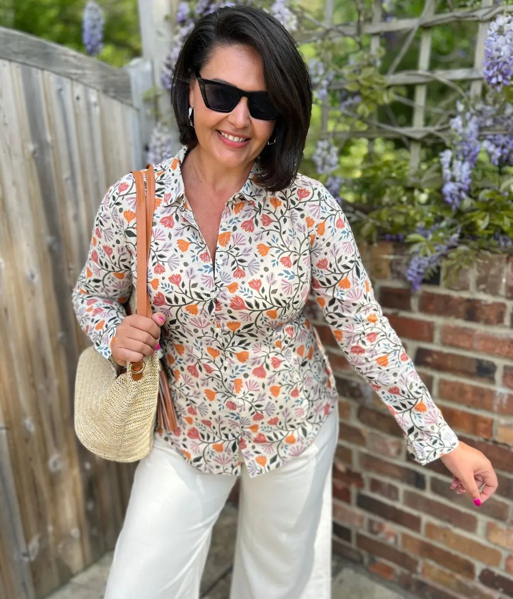 Ex Seasalt Flower Print Larissa Shirt BrushedInnerLining