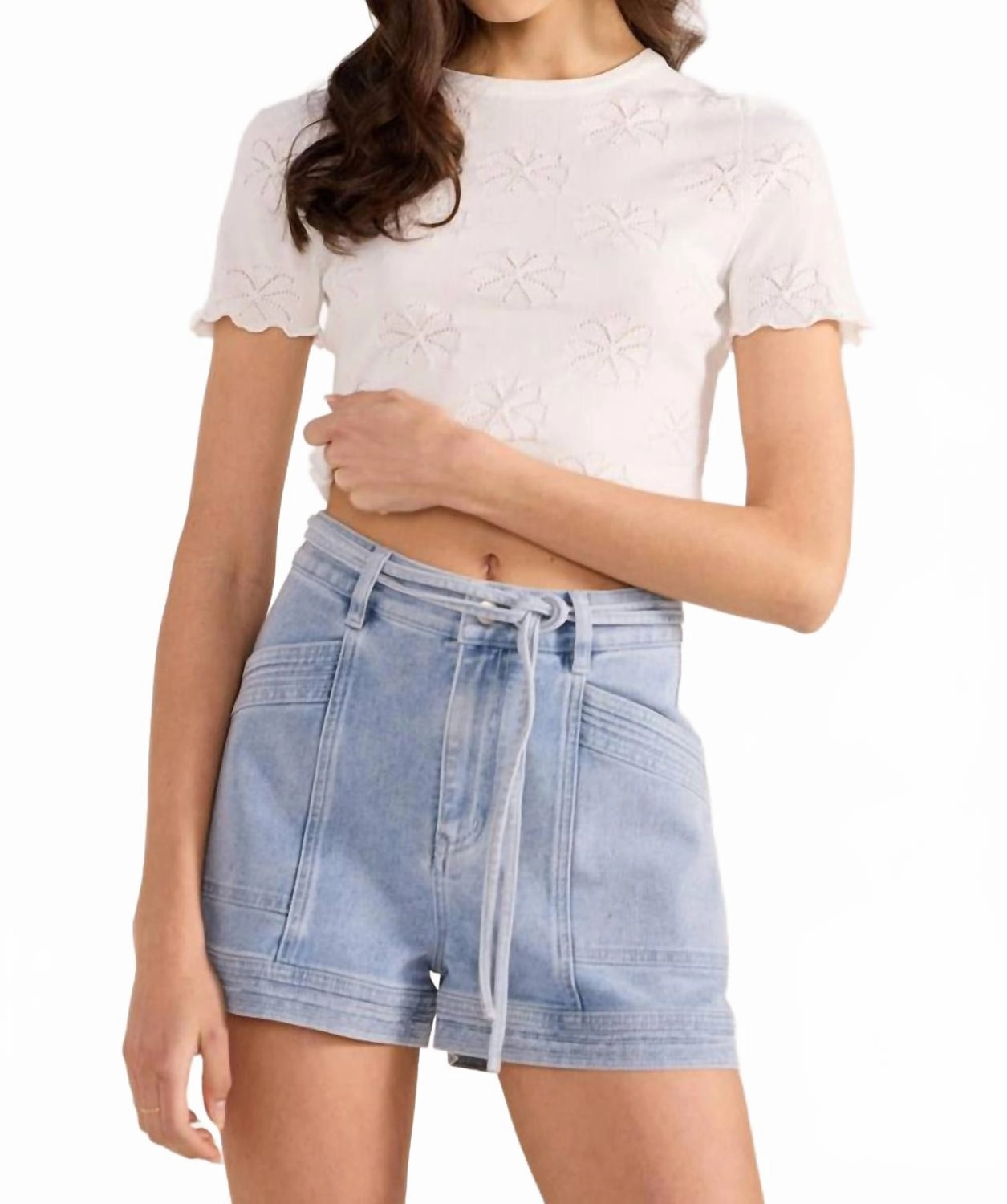 Multi Pocket Functionality Oliver Denim Panel Short In Light Blue