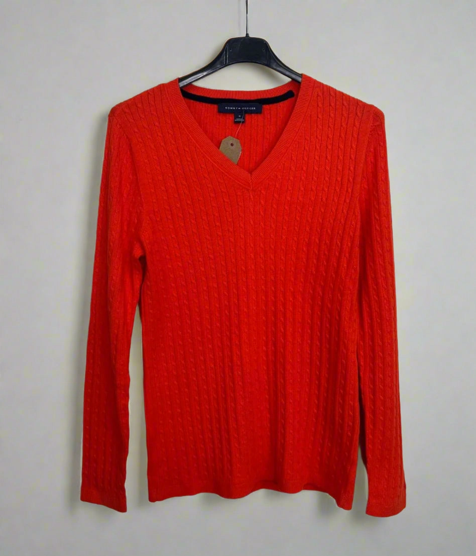 Orange V Neck Cable Twist Jumper Comfy Performance