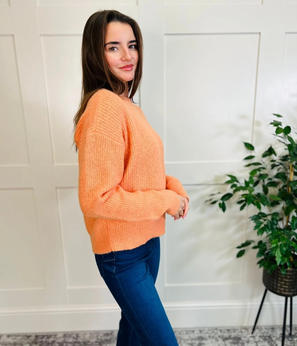 Orange Wool Blend Classic Jumper Comfy Knit Outfit