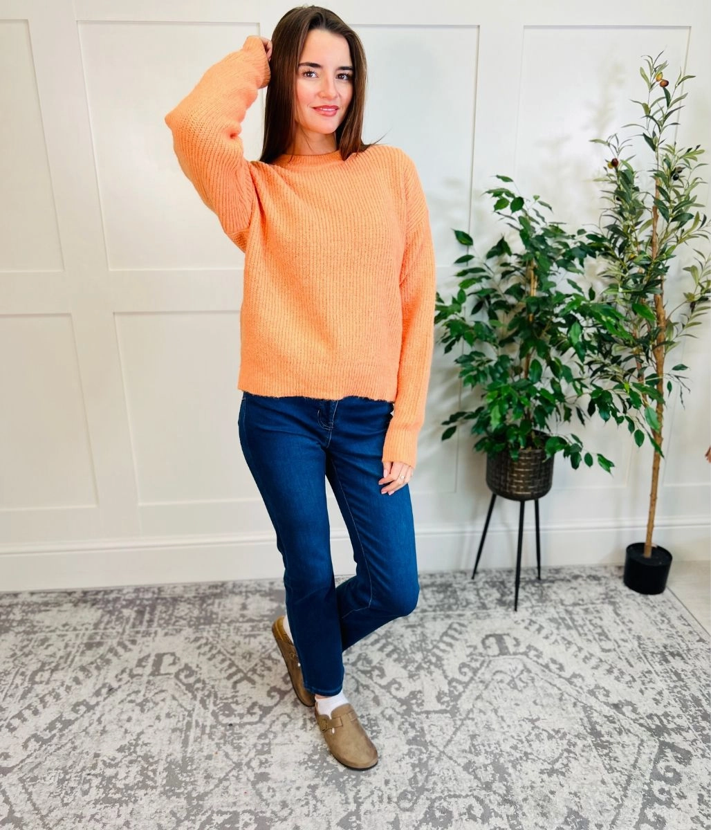 Orange Wool Blend Classic Jumper Sporty Style