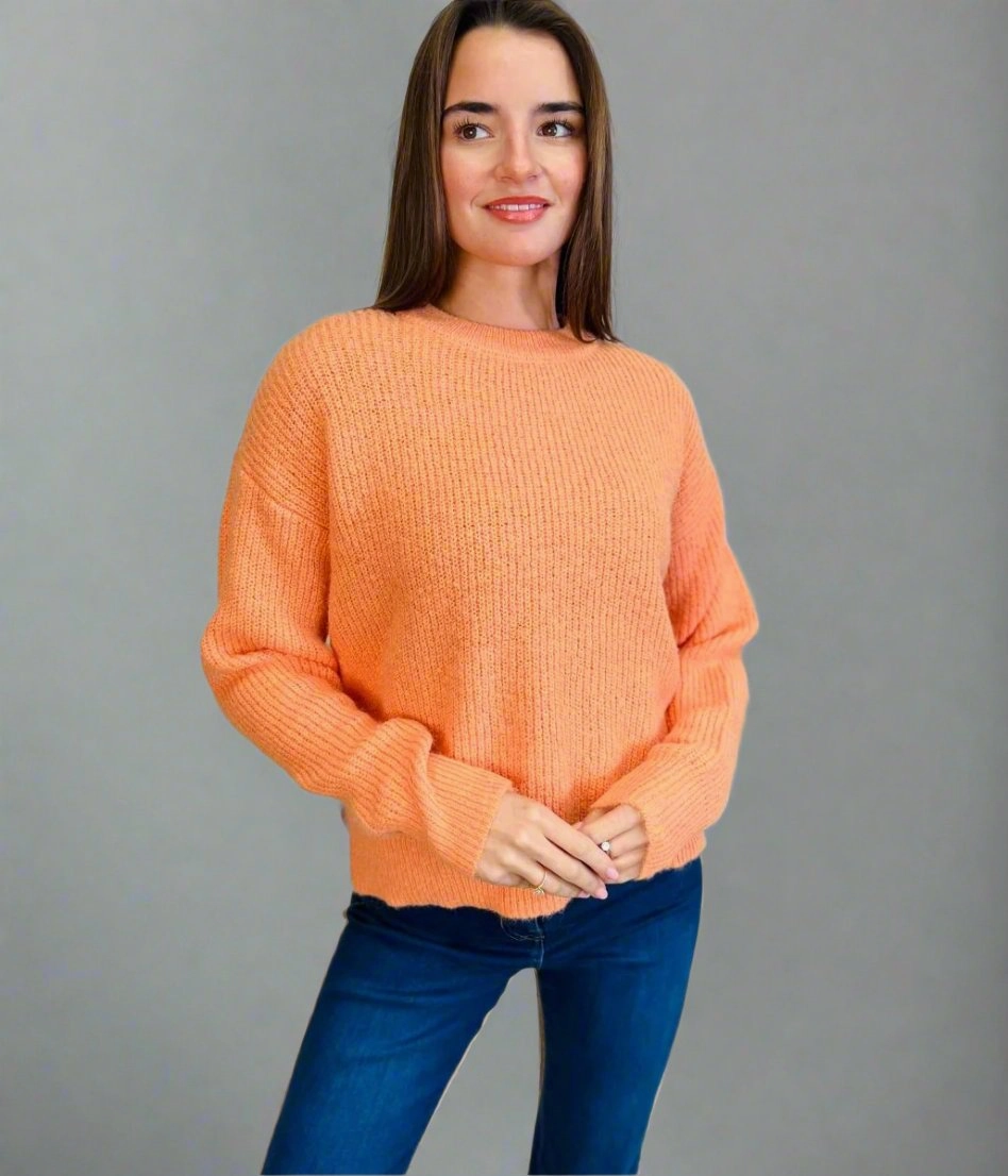 Orange Wool Blend Classic Jumper Hypoallergenic Fiber