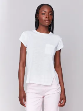 Hygroscopic Inner Layer Zero Waste Production Label Organic Cotton Cap Sleeve T-Shirt with Slit Detail - White