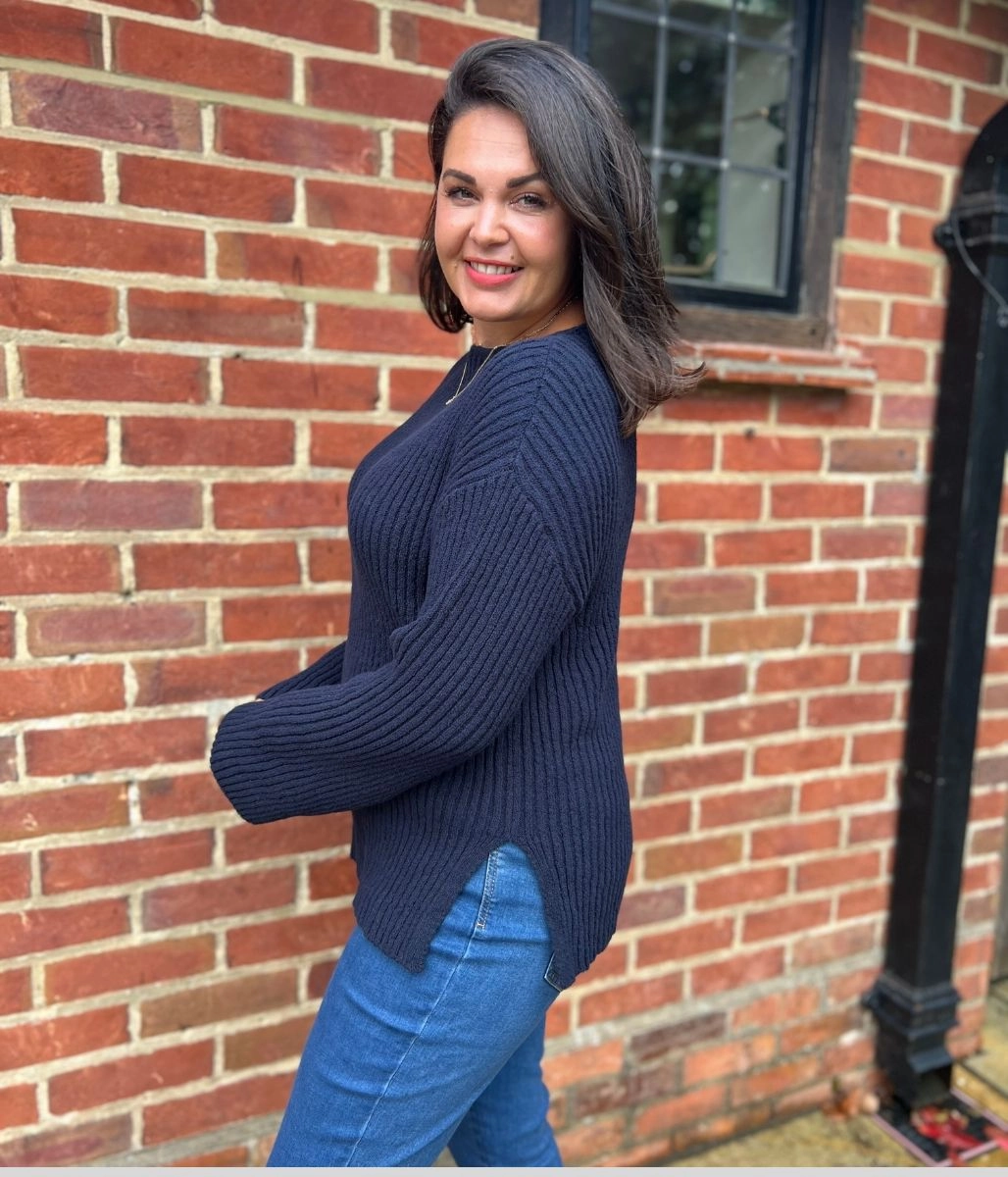 Perfect Design Navy Ribbed Boat Neck Jumper