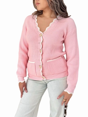 Allison Scalloped Cardigan In Pink Eco Dye Process
