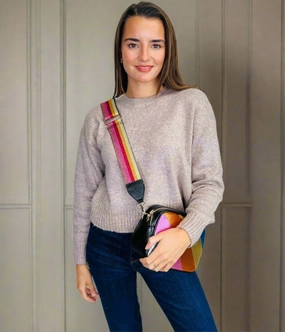 Fashionable Layering Plush Interior Pale Pink Fine Knit Cropped Jumper