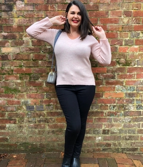 Pale Pink Relaxed V Neck Jumper Comfy Vibe