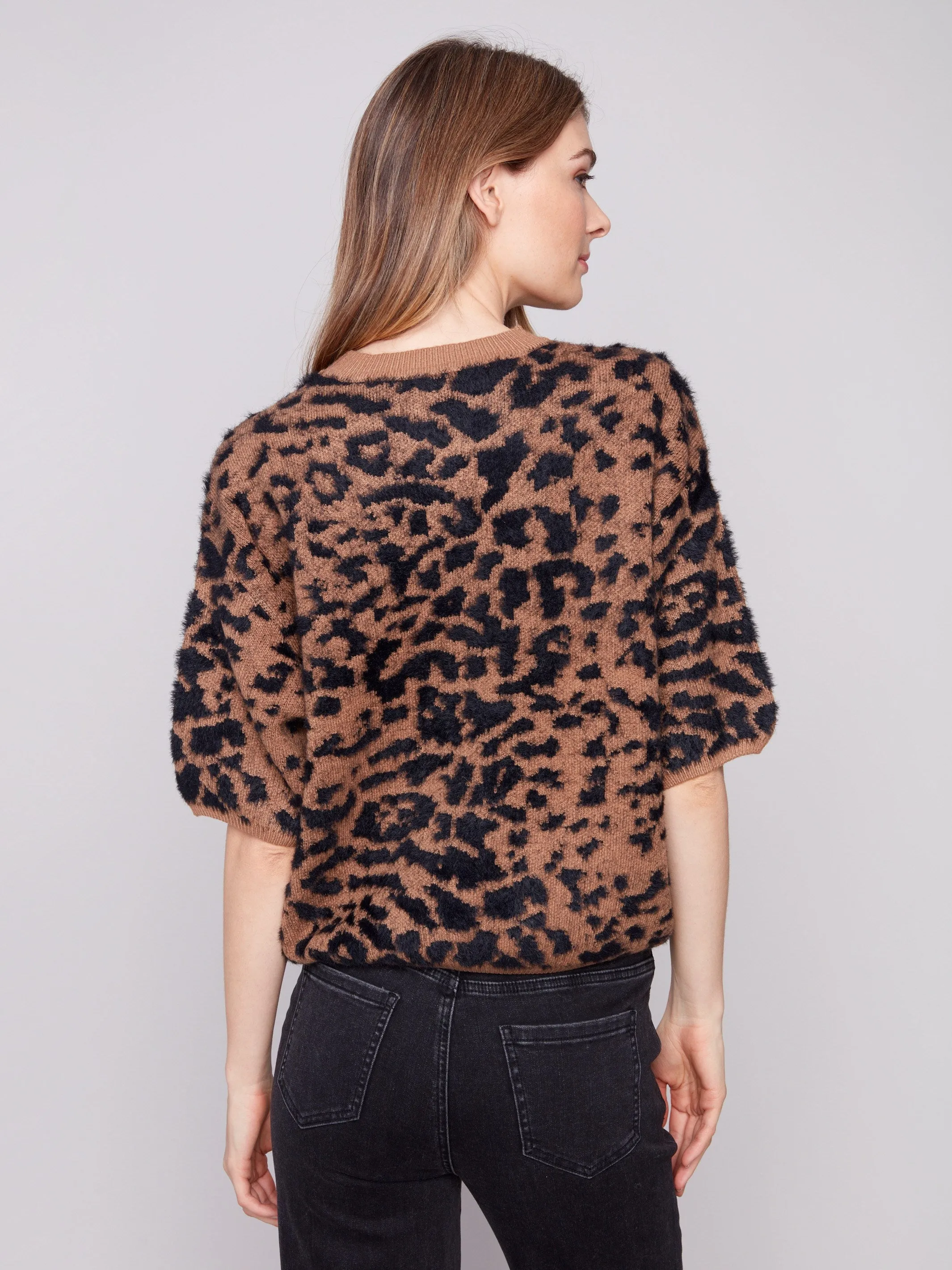 Floral freshness discount offer Balloon Elbow Sleeve Knit Sweater - Leopard