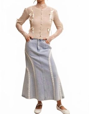 Pastel Knit Cardigan With Satin Bow Details In Ecru Simple Style