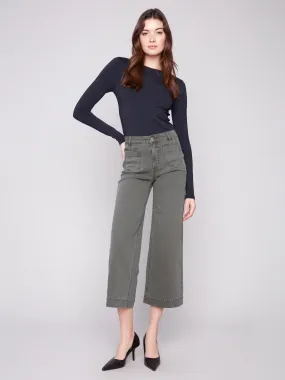 Comfy Style Casual Comfort Layers Patch Pocket Flare Twill Pants - Spruce