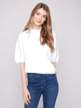 Balloon Elbow Sleeve Knit Sweater - Ecru Seamless construction