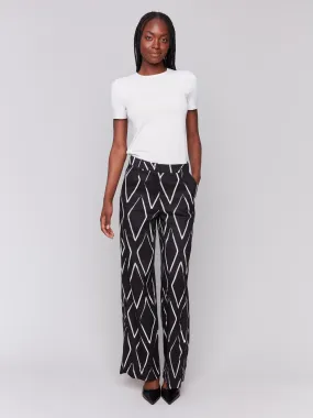 Printed Linen Blend Pants - Diamonds Basic Utility