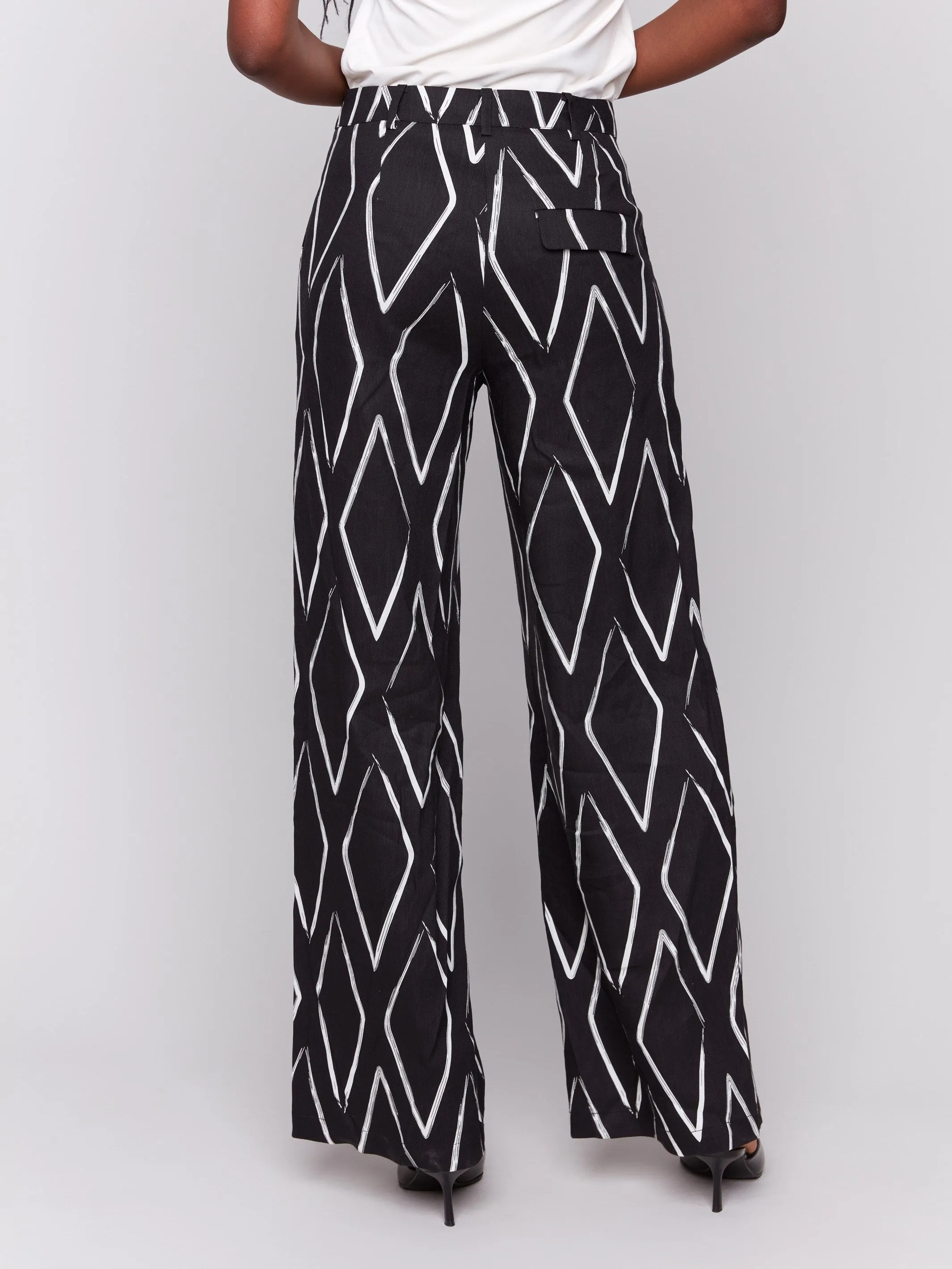 Printed Linen Blend Pants - Diamonds Daily Wear Flexible Motion