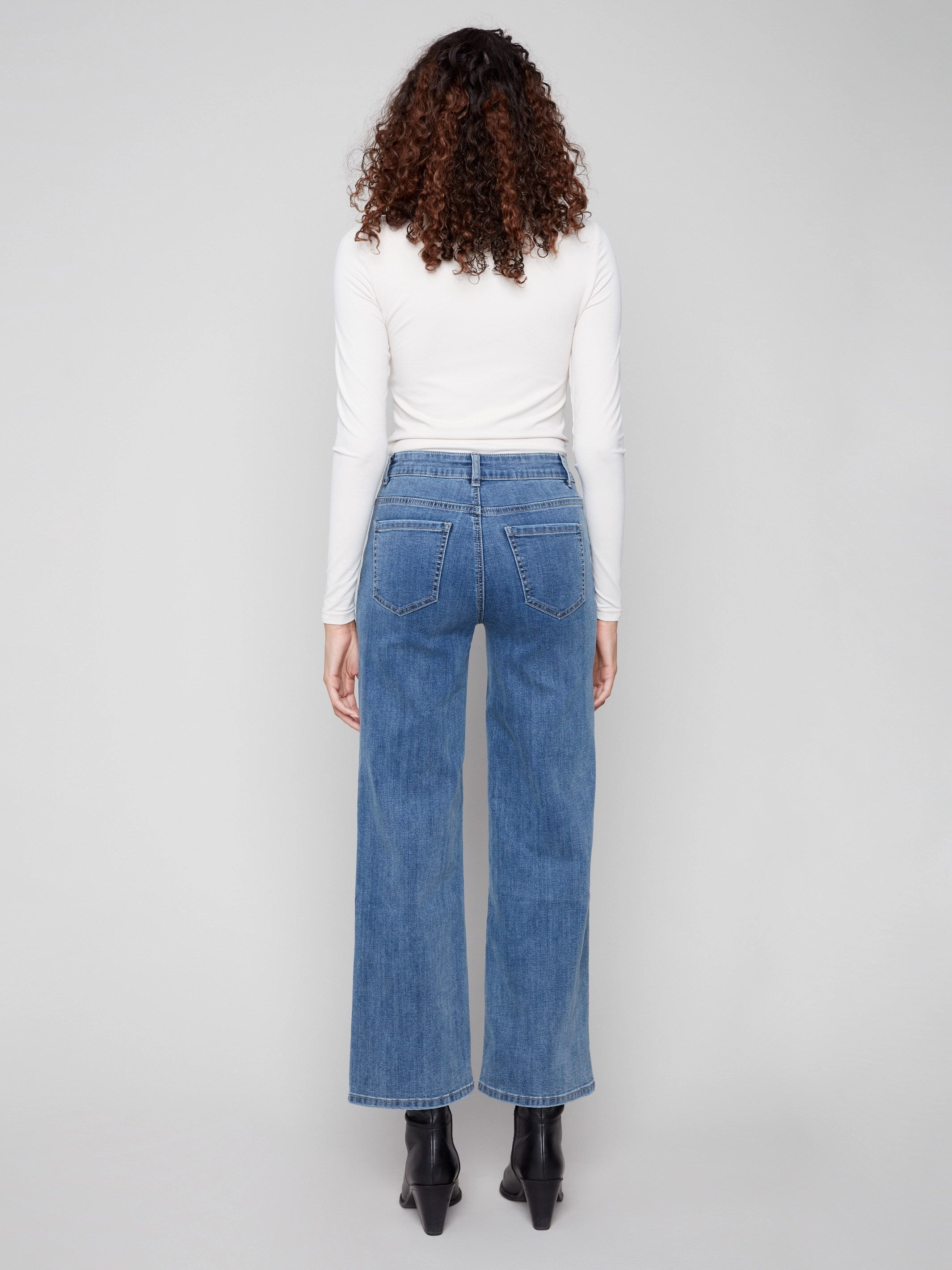 Everyday Shopping Day Wide Leg Jeans With All-Over Hearts - Denim Hearts